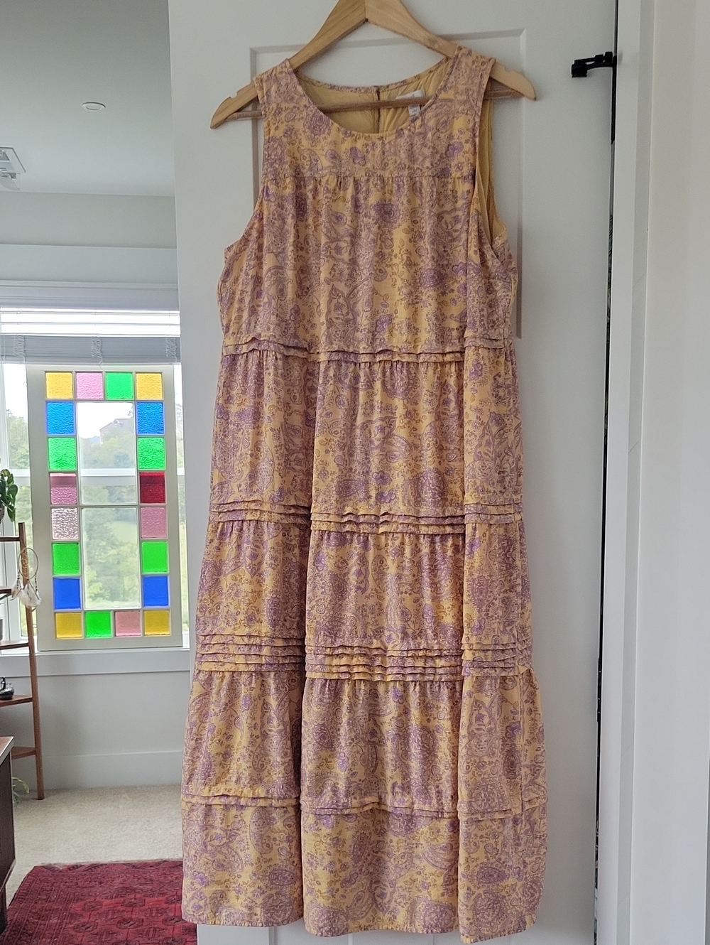 J. Jill Yellow and Lavender Tiered Maxi Dress
